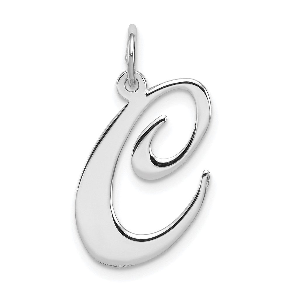 Sterling Silver Rhodium-plated Fancy Script Letter C Initial Charm QC5090C