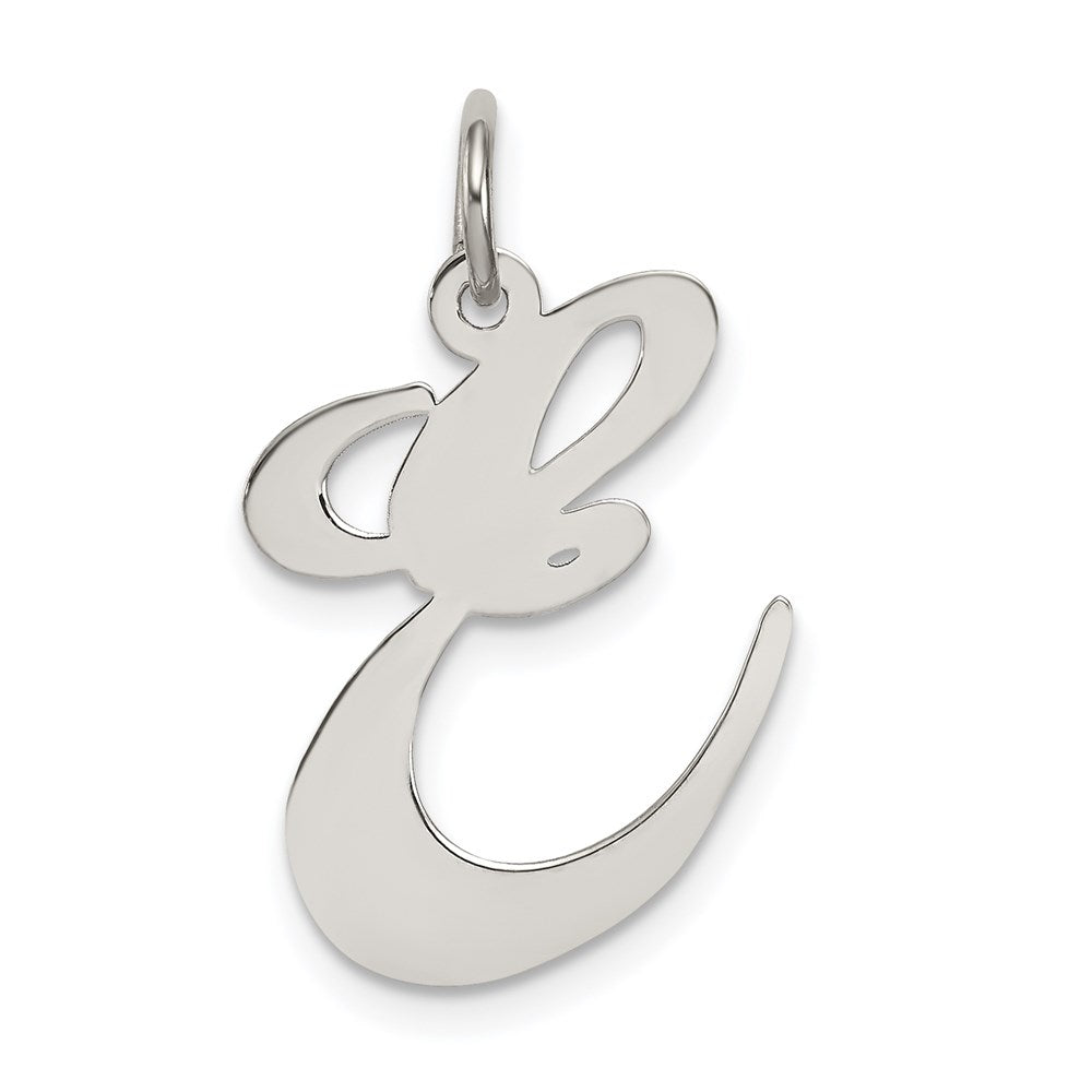 Sterling Silver Rhodium-plated Fancy Script Letter E Initial Charm QC5090E