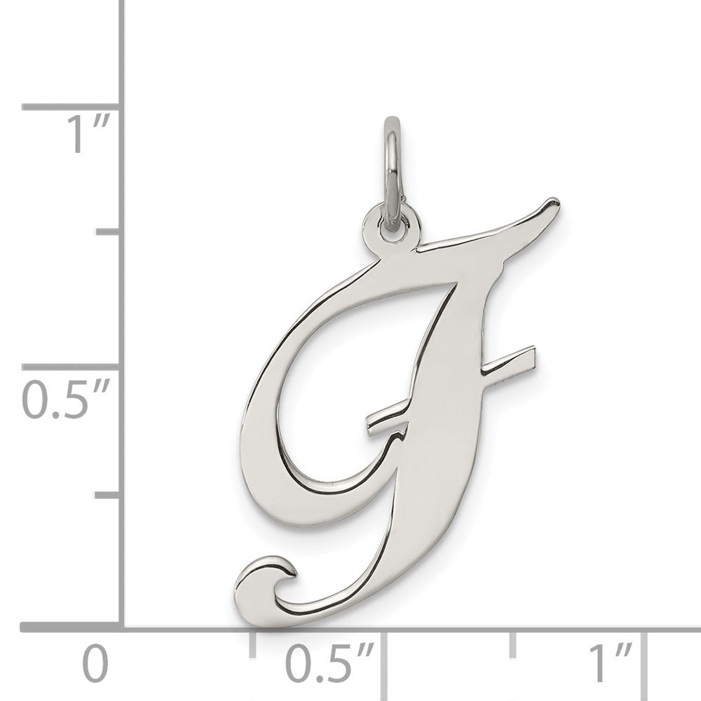 Sterling Silver Rhodium-plated Fancy Script Letter F Initial Charm QC5090F