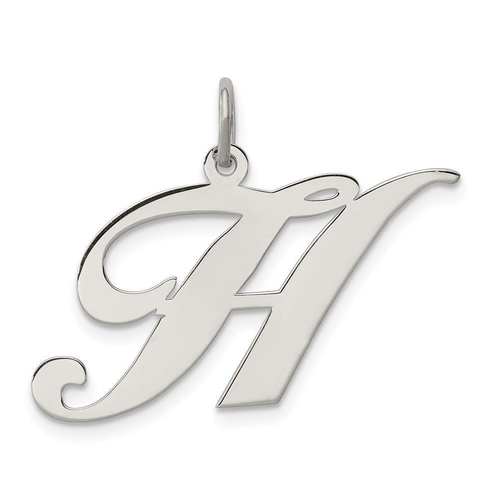 Sterling Silver Rhodium-plated Fancy Script Letter H Initial Charm QC5090H