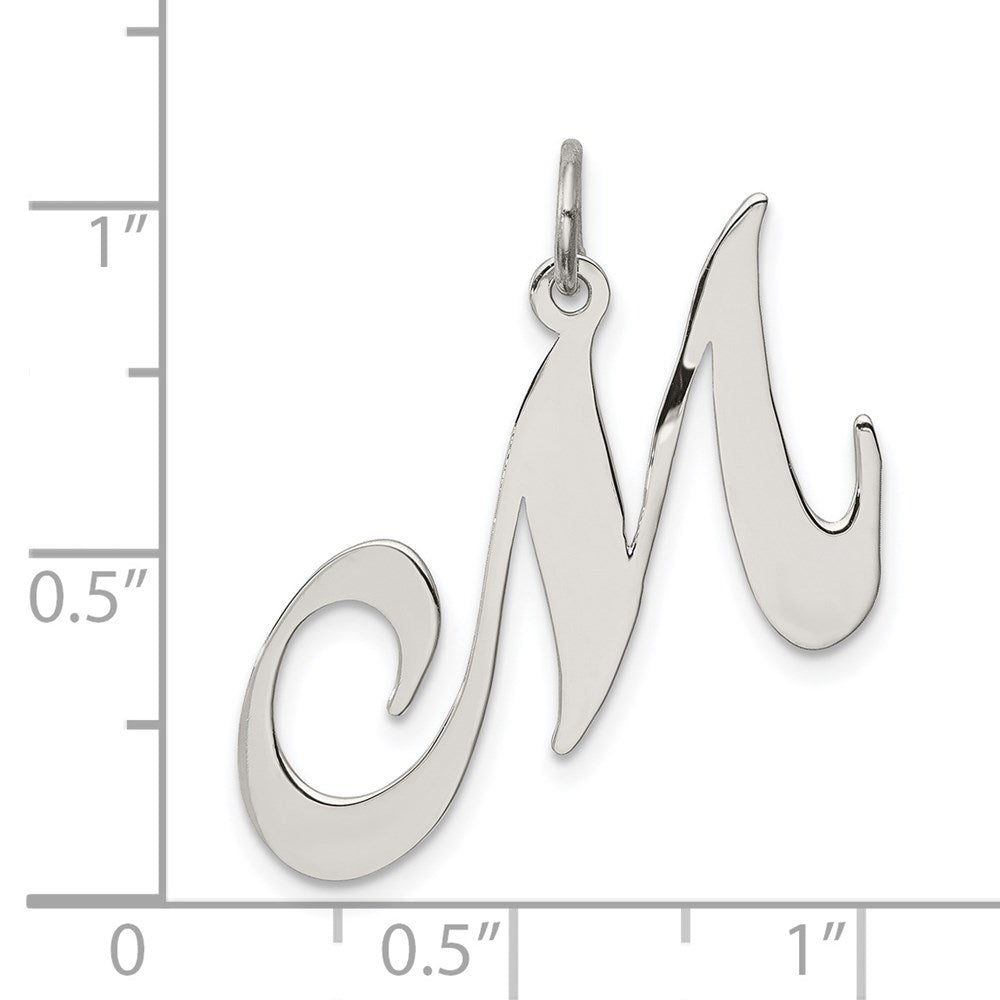 Sterling Silver Rhodium-plated Fancy Script Letter M Initial Charm QC5090M