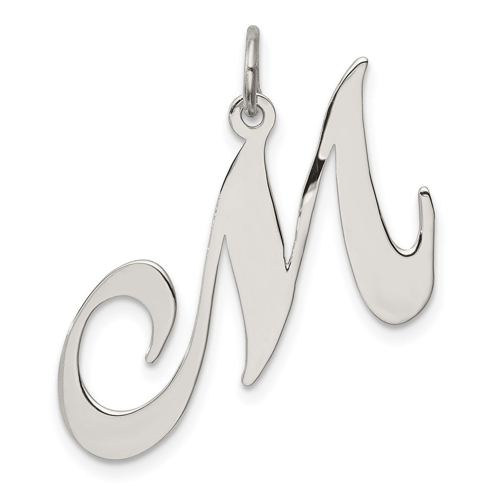Sterling Silver Rhodium-plated Fancy Script Letter M Initial Charm QC5090M