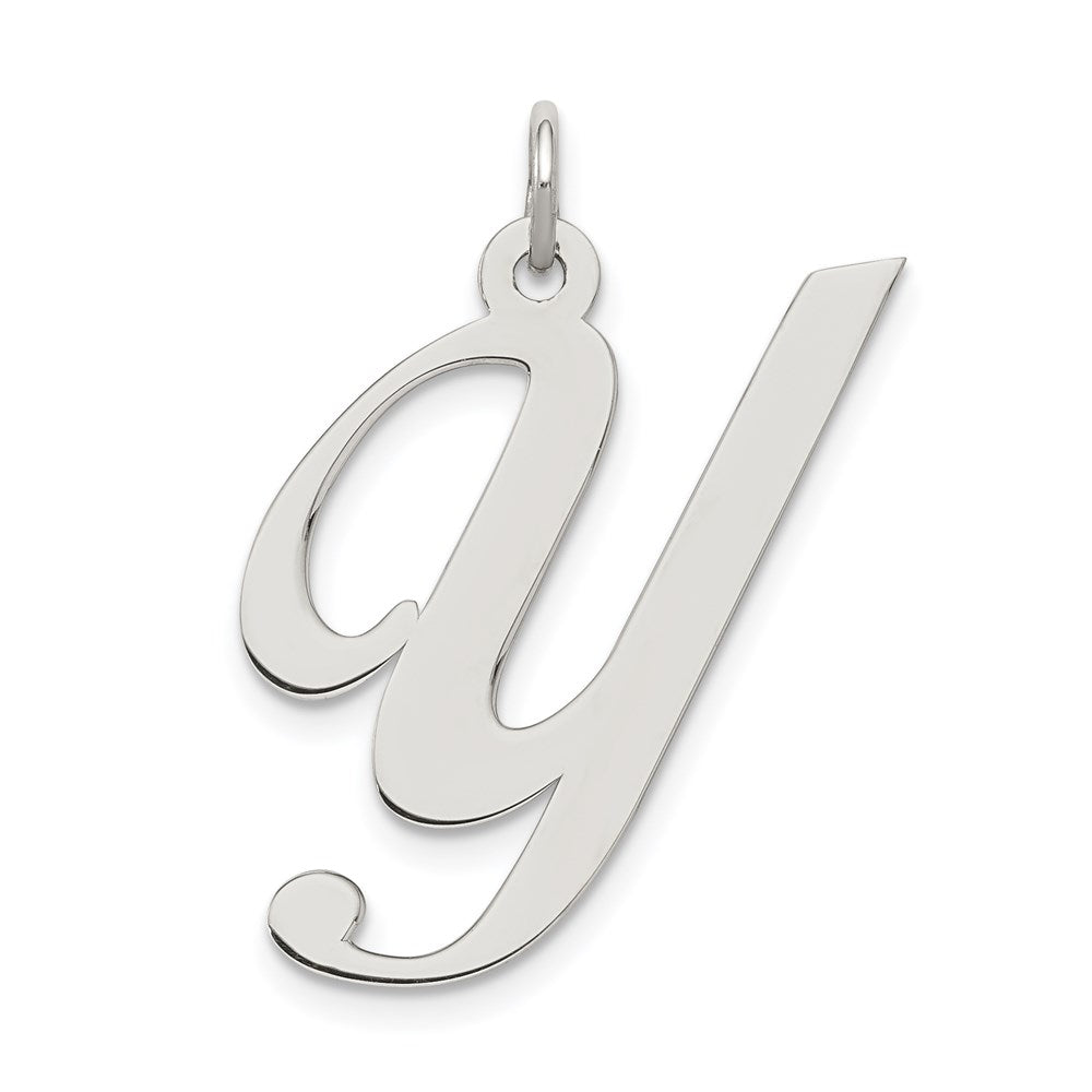 Sterling Silver Rhodium-plated Fancy Script Letter Y Initial Charm QC5090Y