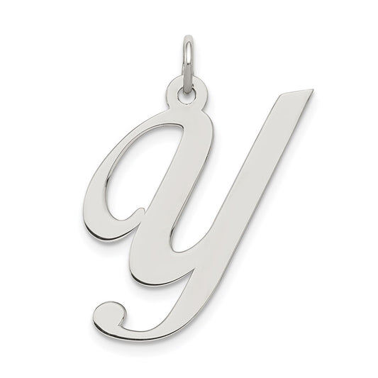 Sterling Silver Rhodium-plated Fancy Script Letter Y Initial Charm QC5090Y