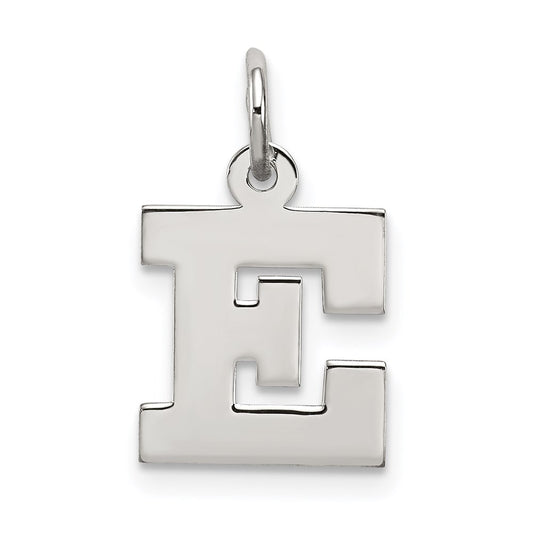 Sterling Silver Rhodium-plated Block Letter E Initial Charm QC5093E