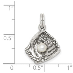 Sterling Silver Antiqued Baseball Glove w/Simulated Pearl Charm QC5140