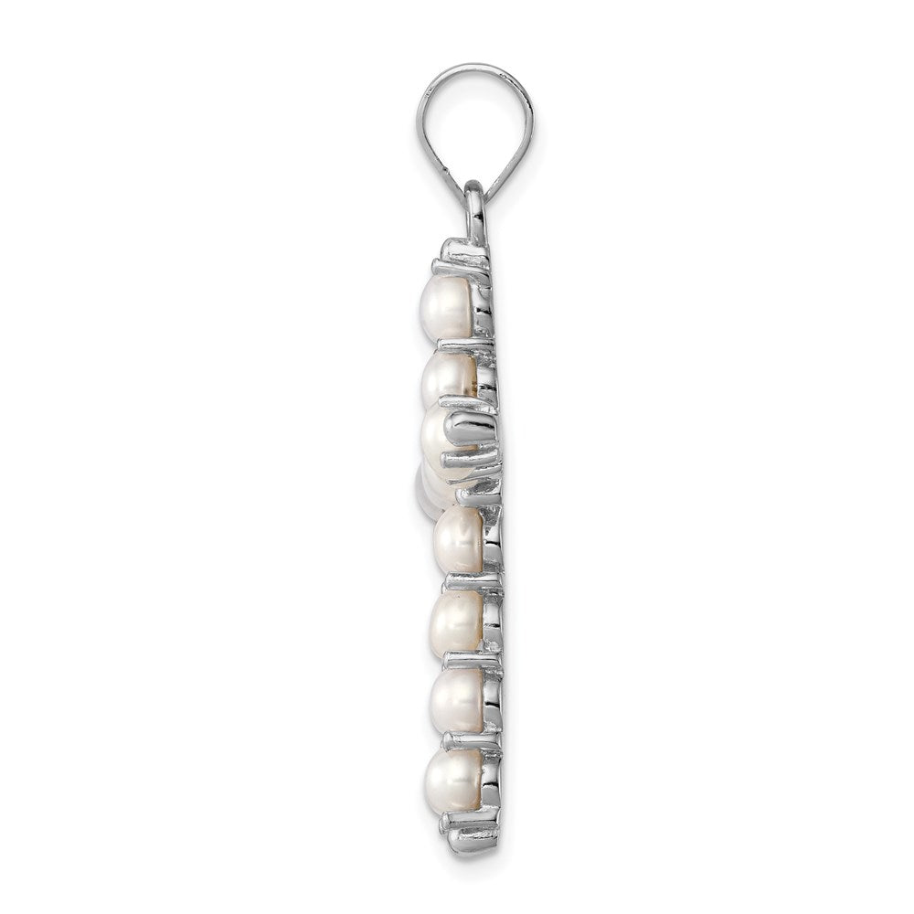 Sterling Silver Rhodium-platedFW Cultured Pearl Cross Pendant QC5297