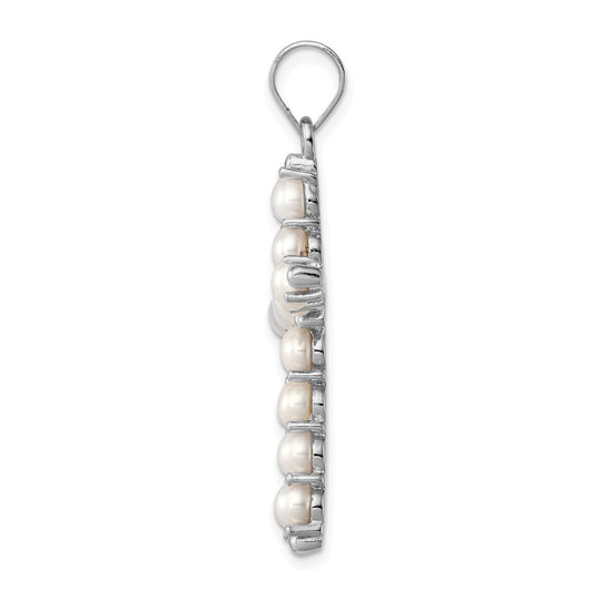 Sterling Silver Rhodium-platedFW Cultured Pearl Cross Pendant QC5297