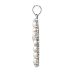 Sterling Silver Rhodium-platedFW Cultured Pearl Cross Pendant QC5297