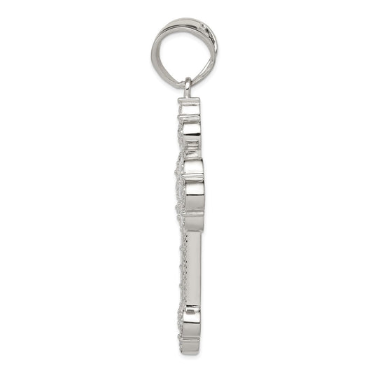 Sterling Silver Rhodium-plated CZ Budded Cross Pendant QC5329