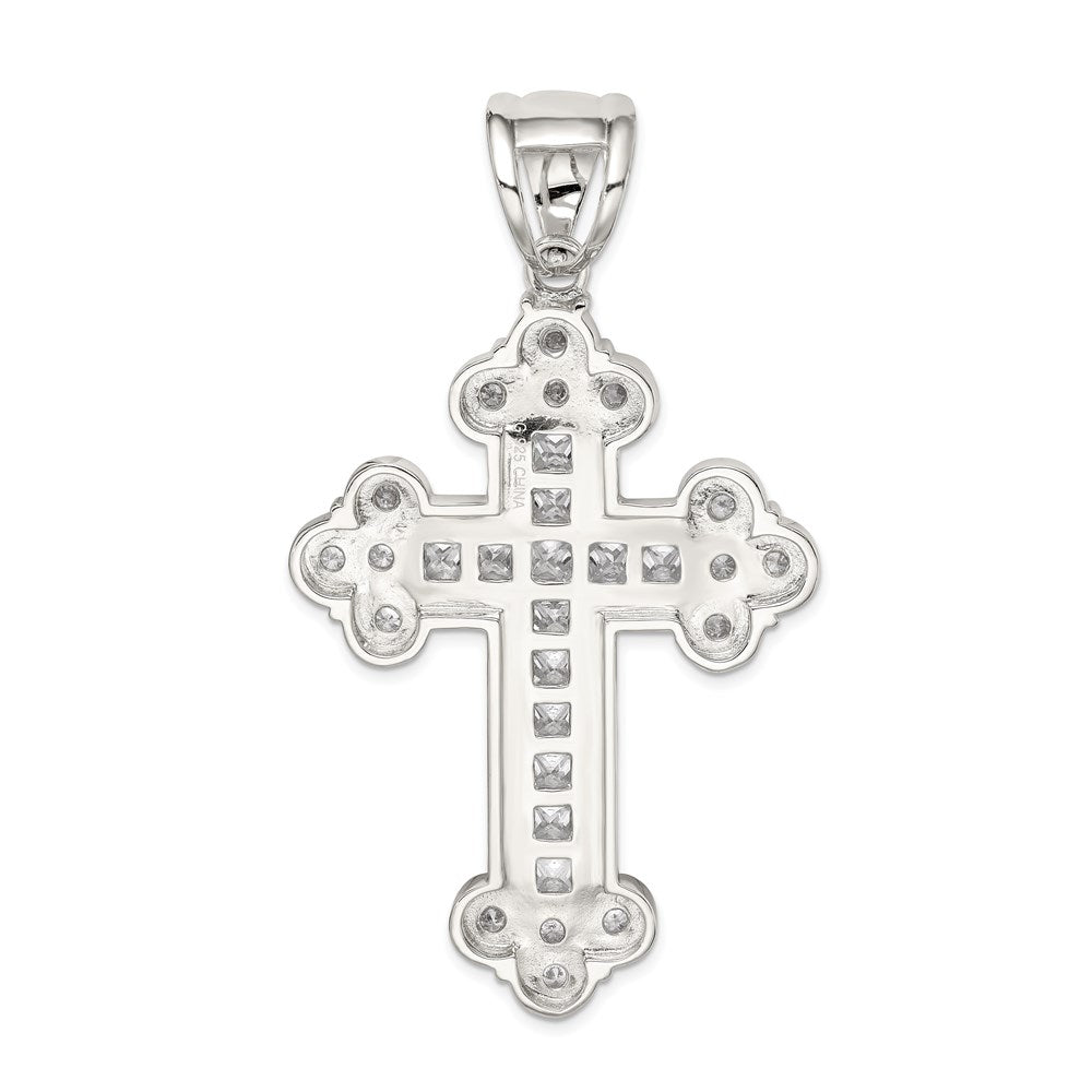 Sterling Silver Rhodium-plated CZ Budded Cross Pendant QC5329