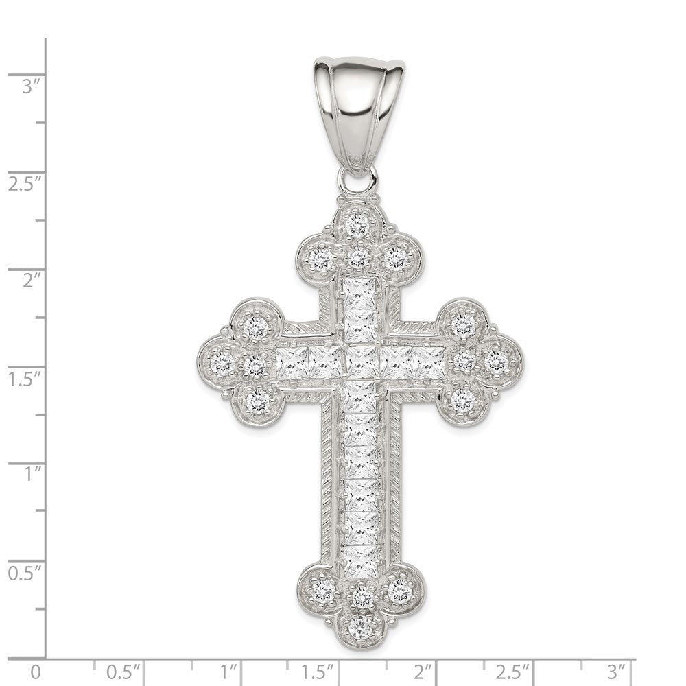 Sterling Silver Rhodium-plated CZ Budded Cross Pendant QC5329