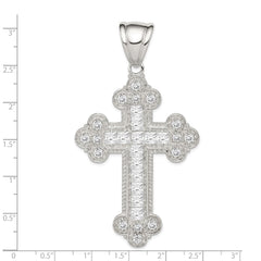 Sterling Silver Rhodium-plated CZ Budded Cross Pendant QC5329