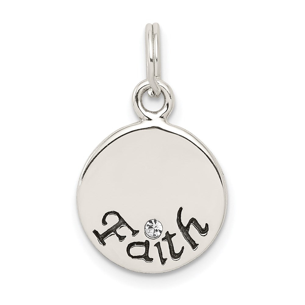 Sterling Silver Antiqued Stellux Crystal Faith Charm QC5335