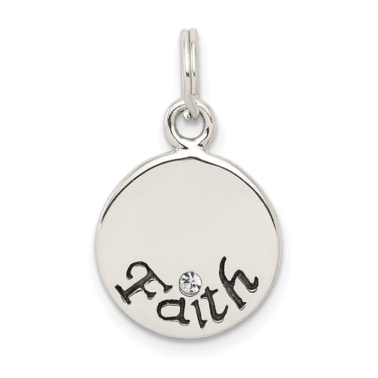 Sterling Silver Antiqued Stellux Crystal Faith Charm QC5335