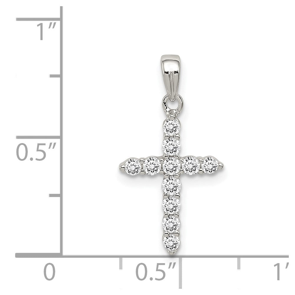 Sterling Silver Rhodium-plated CZ Cross Pendant QC5337