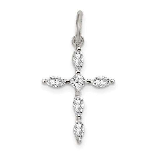 Sterling Silver Rhodium-plated CZ Cross Charm QC5339