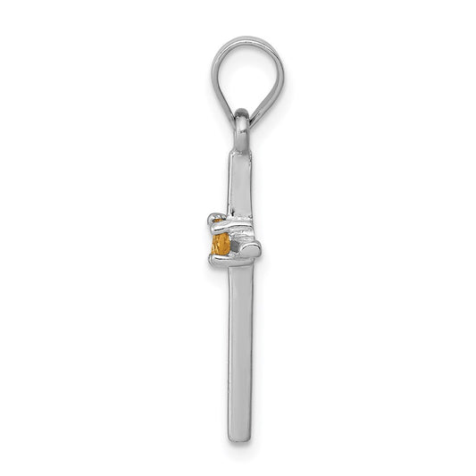 Sterling Silver Rhodium-platedCitrine Cross Pendant QC5380