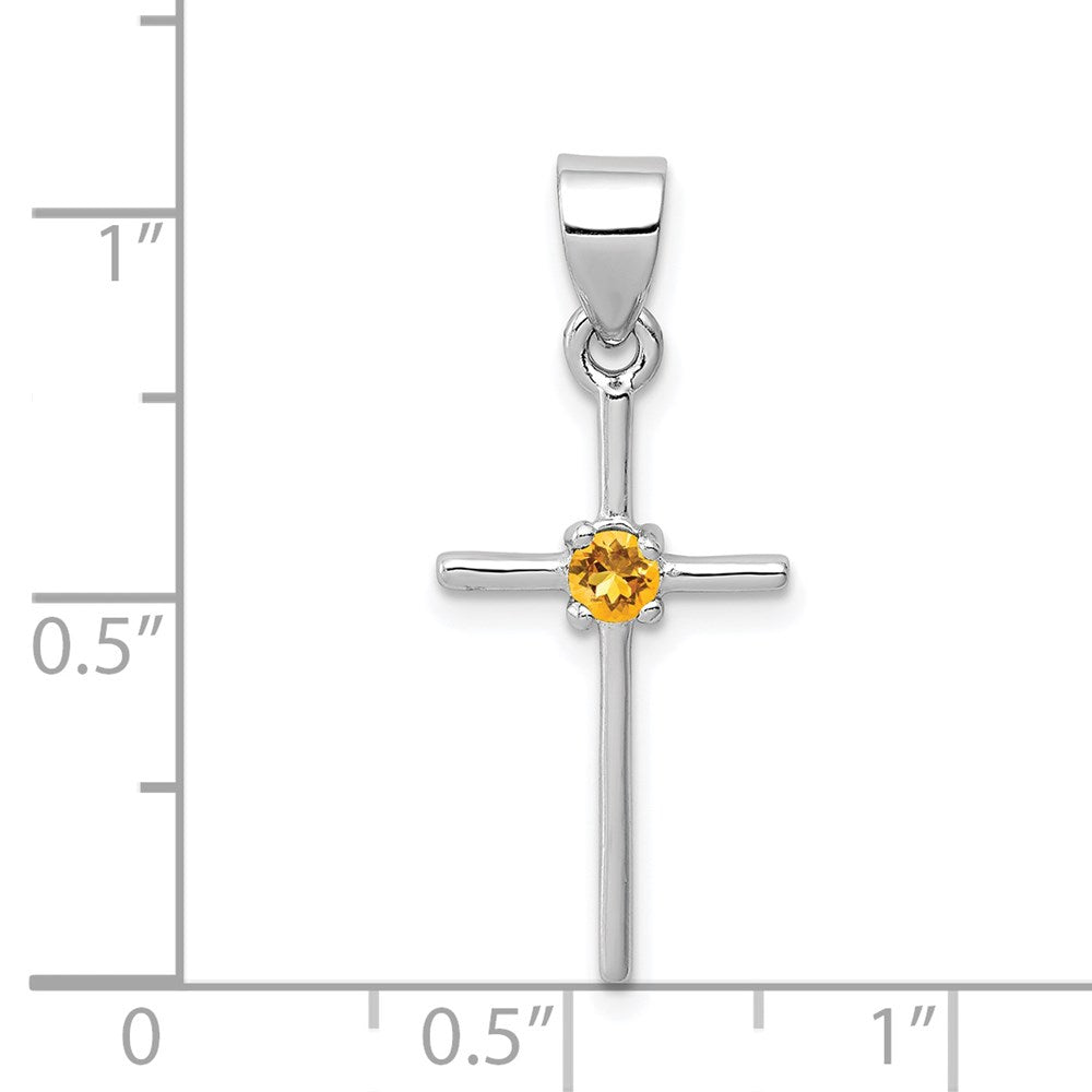 Sterling Silver Rhodium-platedCitrine Cross Pendant QC5380
