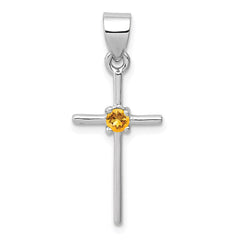 Sterling Silver Rhodium-platedCitrine Cross Pendant QC5380