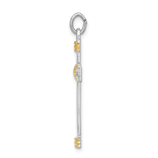 Sterling Silver Rhodium-plated & 18k Gold-plated Rope Cross Pendant QC5386