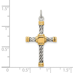 Sterling Silver Antiqued & 18k Gold - plated Cross Pendant QC5387