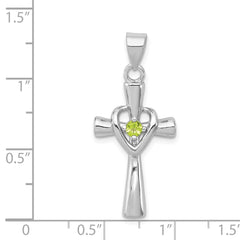 Sterling Silver Rhodium-platedPeridot Heart Cross Pendant QC5391