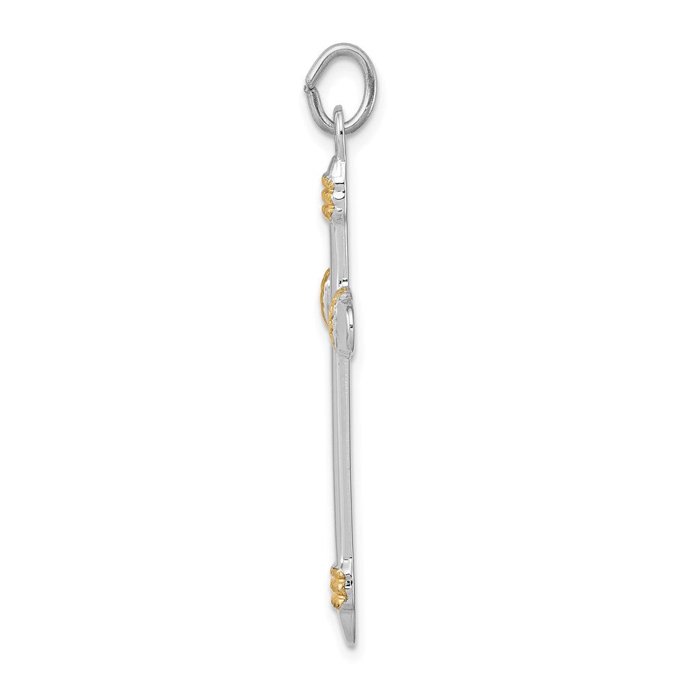 Sterling Silver Rhodium-plated & 18k Gold-plated Rope Cross Pendant QC5398