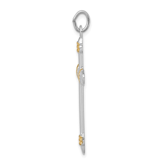 Sterling Silver Rhodium-plated & 18k Gold-plated Rope Cross Pendant QC5398