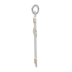 Sterling Silver Rhodium-plated & 18k Gold-plated Rope Cross Pendant QC5398