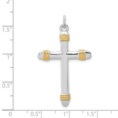 Sterling Silver Rhodium-plated & 18k Gold-plated Rope Cross Pendant QC5398
