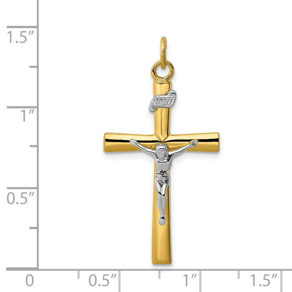 Sterling Silver Rhodium-plated & 18k Gold-plated Crucifix Pendant QC5427