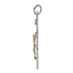 Sterling Silver Rhodium-plated & 18k Gold-plated Crucifix Pendant QC5428