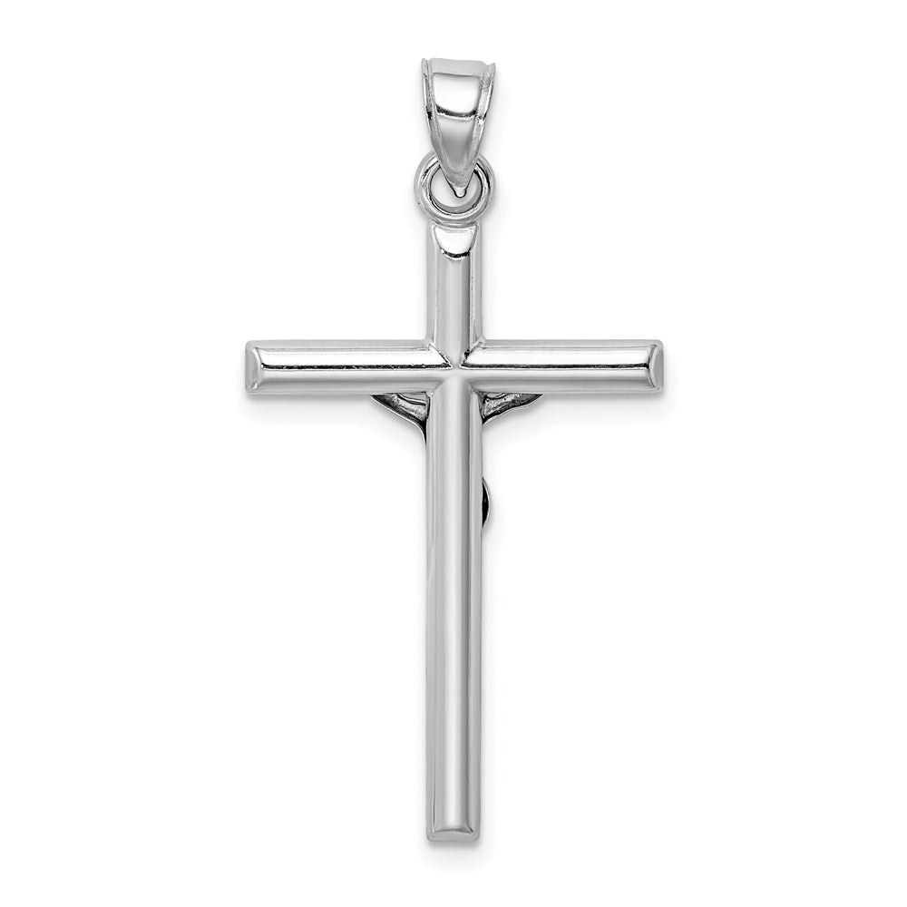 Sterling Silver Rhodium-plated Polished Crucifix Pendant QC5430