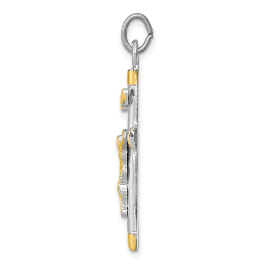 Sterling Silver Rhodium-plated & 18k Gold-plated Crucifix Pendant QC5432