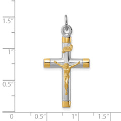 Sterling Silver Rhodium-plated & 18k Gold-plated Crucifix Pendant QC5432