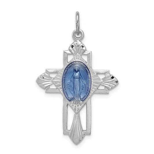 Sterling Silver Rhodium-plated Miraculous Medal Cross Pendant QC5501