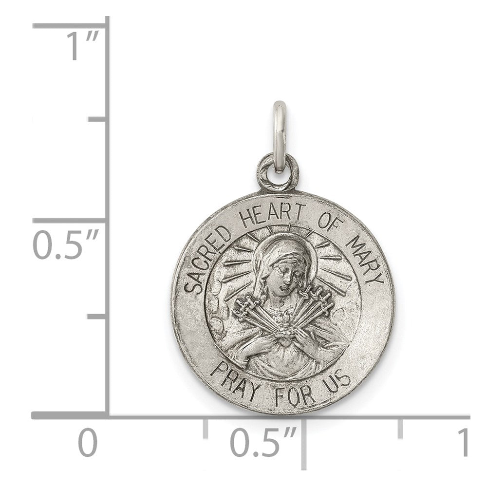 Sterling Silver Antiqued Sacred Heart of Mary Medal QC5585
