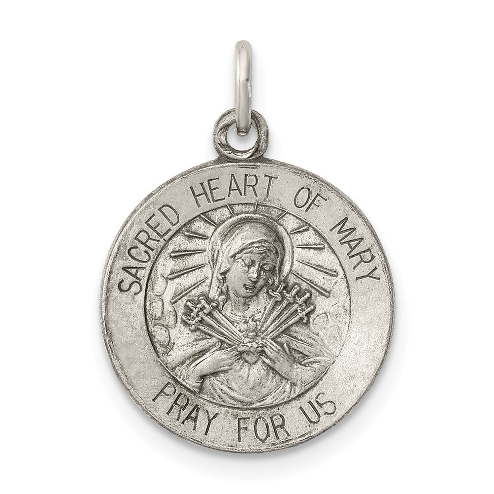 Sterling Silver Antiqued Sacred Heart of Mary Medal QC5585