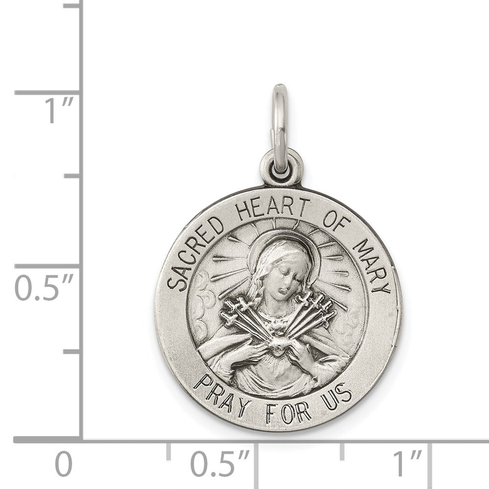 Sterling Silver Antiqued Sacred Heart of Mary Medal QC5586