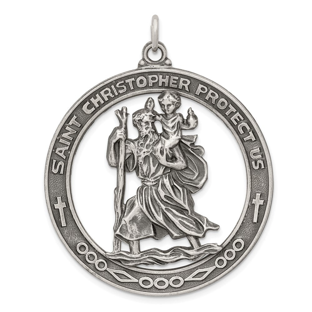 Sterling Silver Antiqued Saint Christopher Medal QC5599