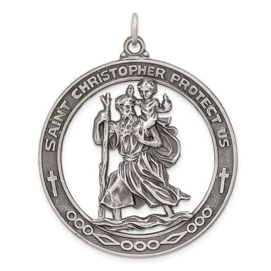 Sterling Silver Antiqued Saint Christopher Medal QC5599
