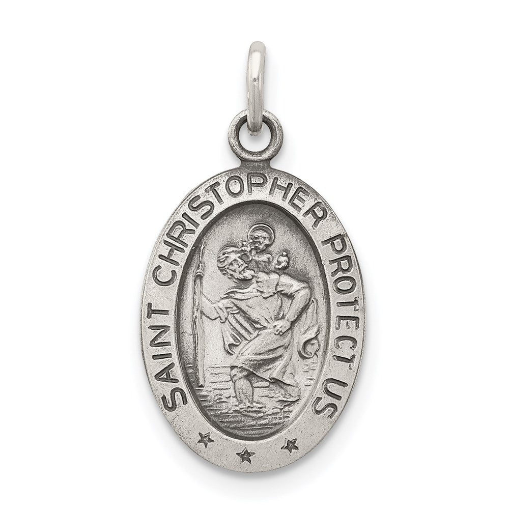 Sterling Silver Antiqued Saint Christopher Medal QC5601