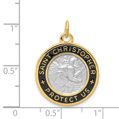 Sterling Silver Rhodium-plated & 18k plated Epoxy St. Christopher Charm QC5604