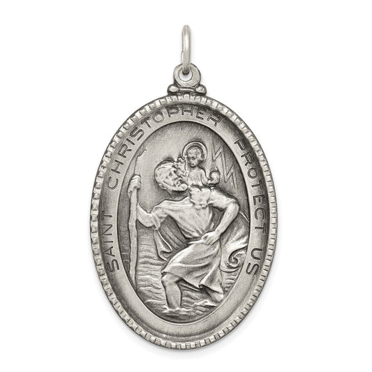 Sterling Silver Antiqued Saint Christopher Medal QC5622