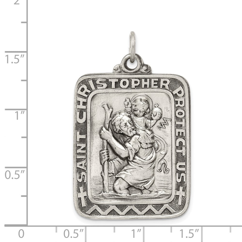 Sterling Silver Antiqued Saint Christopher Medal QC5623
