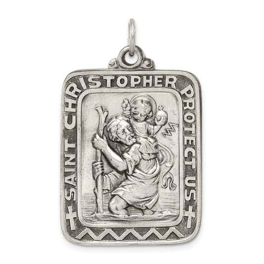 Sterling Silver Antiqued Saint Christopher Medal QC5623