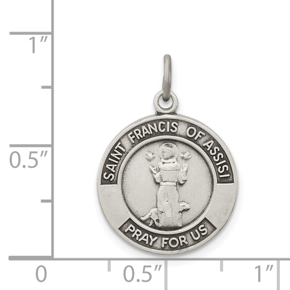 Sterling Silver Antiqued Saint Francis of Assisi Medal QC5725