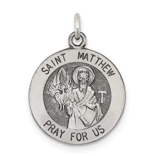Sterling Silver Antiqued Saint Matthew Medal QC5741
