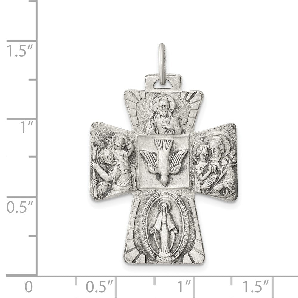 Sterling Silver Antiqued Reversible 4-way Medal QC5808